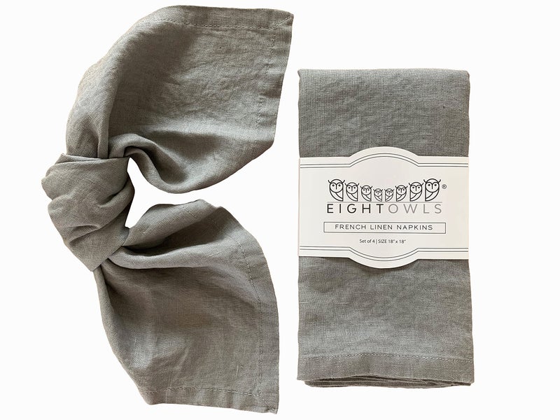 Eight Owls Linen Napkins -100% French Flax - Stonewashed Pure Linen Cloth Napkins - Size 18 Inch x 18 Inch - Set of 4 (Mid Gray) - Image 1